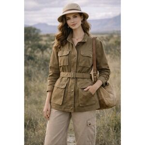 Banana Republic Utility Jacket XXL Tan Waxed Lorainne Belted Field Elbow Coat